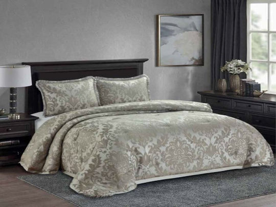 Steppdecke Übergröße 220x240cm Damask Kaffee Jacquard Kaffee Jacquard