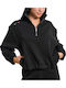 Cropped Women's Sweatshirt Jacket Hooded Black