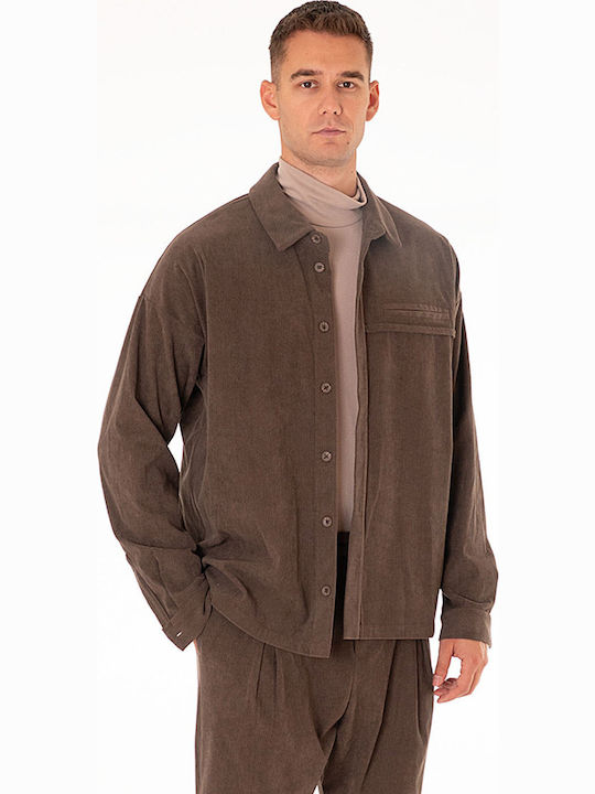 Дълъг Ръкав Рипсено Кадифе Overshirt Пуро