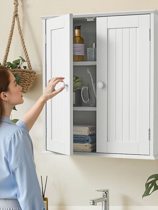 Vevor Wall Mounted Bathroom Shelf Wooden 53x24x61cm White