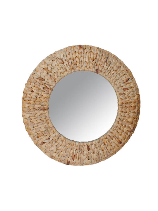 Atmosphera Καθρέπτης Τοίχου με Μπεζ Ξύλινο Πλαίσιο Διαμέτρου 80cm