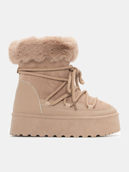 Luigi Women's Ankle Boots with Fur Beige