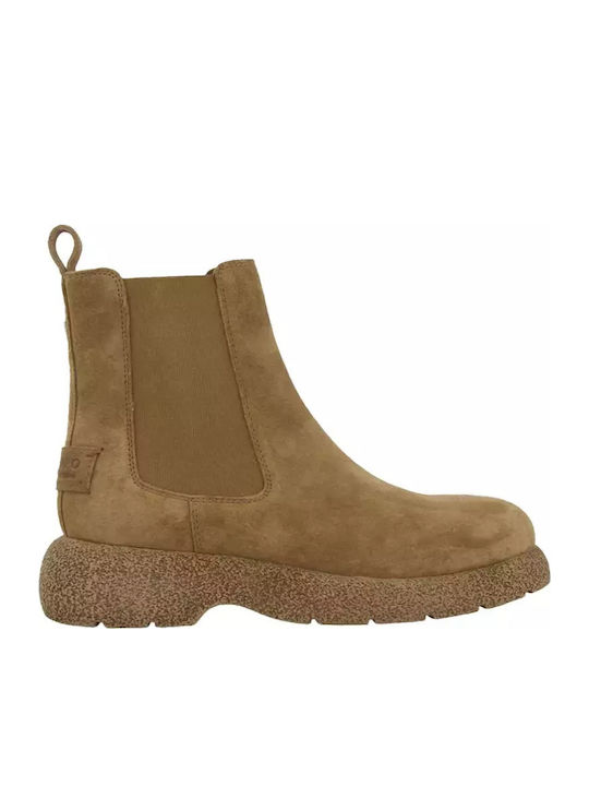 Leder Damen Chelsea Stiefeletten Taupe