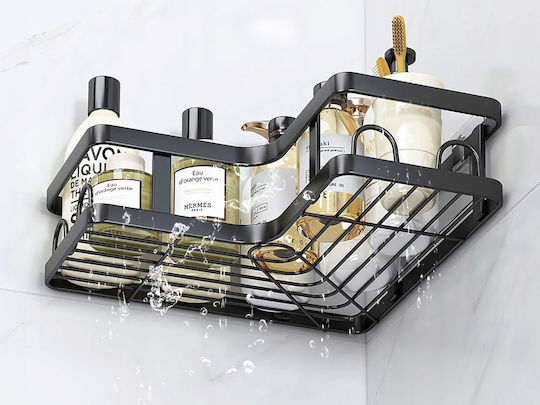 Verk Group Γωνιακή Επιτοίχια Ραφιέρα Μπάνιου Μεταλλική Μαύρη