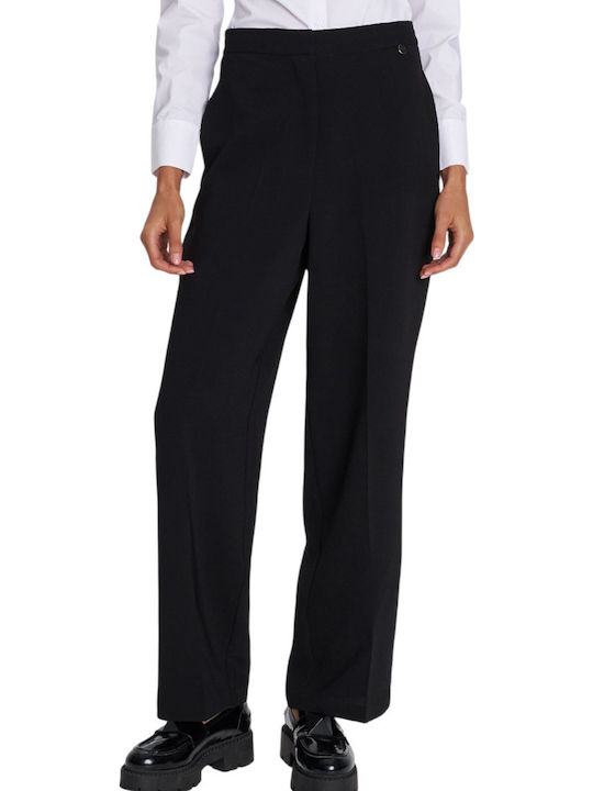 Women's Fabric Trousers Straight Line Black