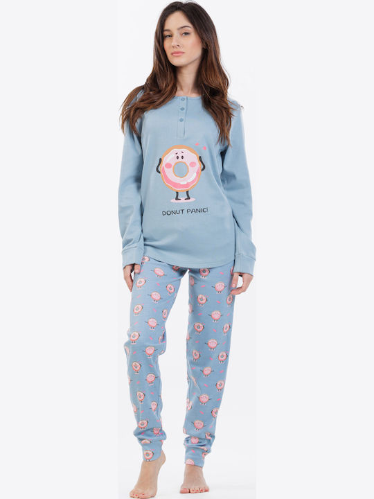 MEI Winter Damen Pyjama-Set Light Blue
