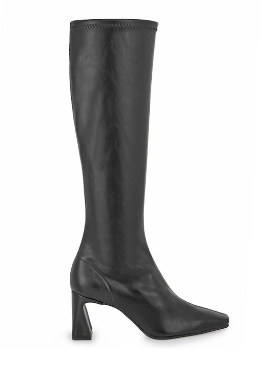 Synthetic Leather Medium Heel Women's Boots Black