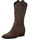 Leder Damenstiefel mit mittlerem Absatz Braun