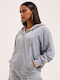 Long Women's Sweatshirt Jacket Velvet Hooded Silver Marl