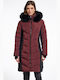 Women's Long Puffer Jacket for Winter with Hood Chocolate Bean