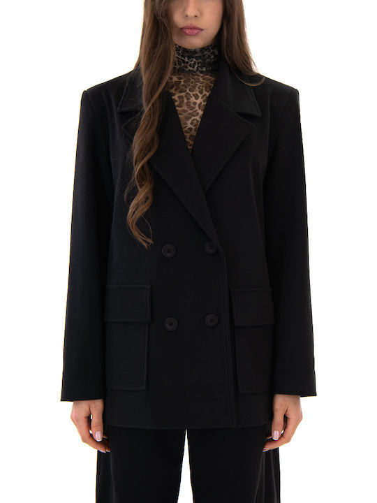 Women's Black Coat with Buttons