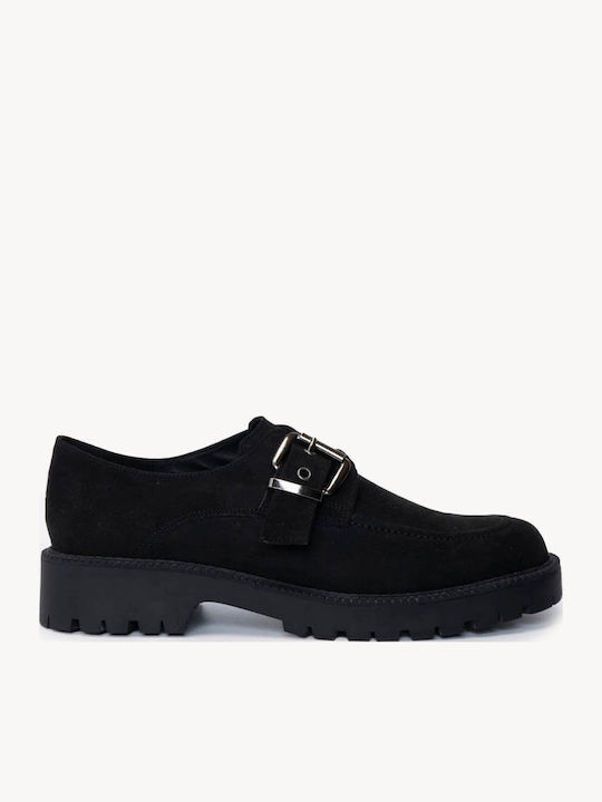 Μαύρα Loafers Αγκορά Σουέντ Μεταλλική Αγκράφα