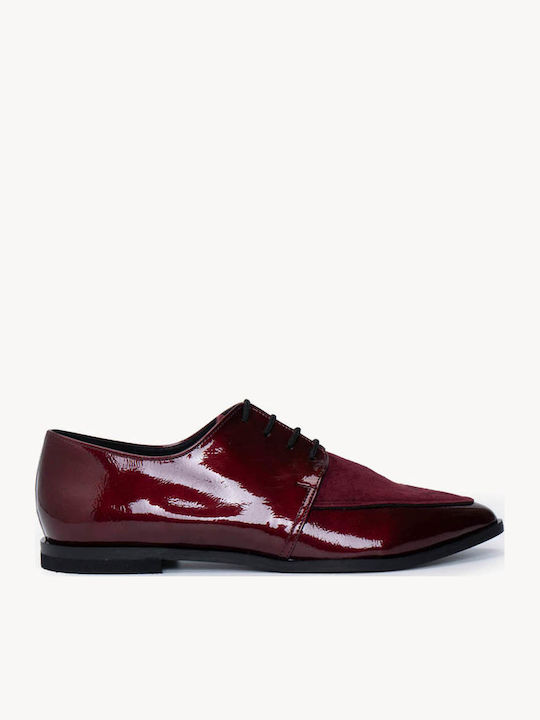 Bordeaux Damen Oxfords Lackleder Schnürung
