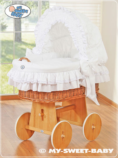 My Sweet Baby Wooden Moses Basket with Stand & Canopy White