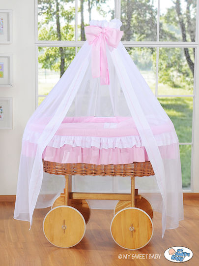 My Sweet Baby Wooden Moses Basket with Stand & Canopy Pink