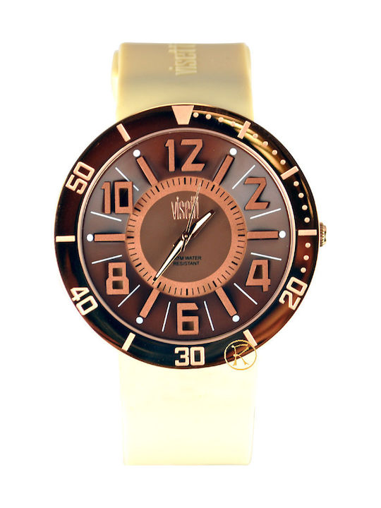 Visetti Γυναικείο Ρολόι 46mm Μπαταρίας με Μπεζ Καουτσούκ Λουράκι