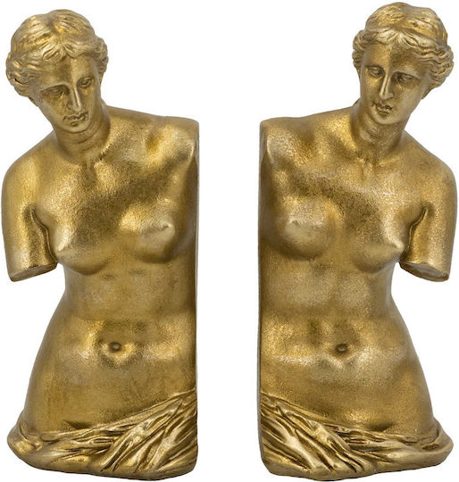 Artekko Bookends Χρυσοί Βιβλιοστάτες Ρητίνης Γυναικεία Φιγούρα 11.5x13x26 Cm 2pcs