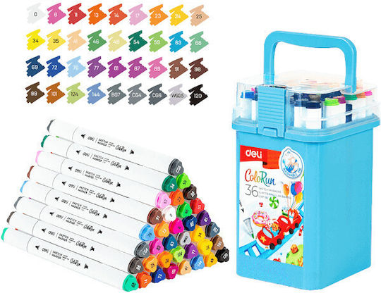 Deli Washable Drawing Markers 1mm Thin Double Tip Set 36pcs