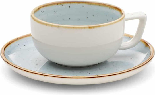 Cappuccino Tasse 25cl & Platte 16,5cm Porzellan Duck Egg 6Stücke