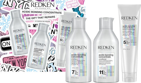 Redken Acidic Bonding Concentrate Грижа За Косата Възстановяване И Подхранване За Увредена Коса С Шампоан И Балсам 3 Бройки