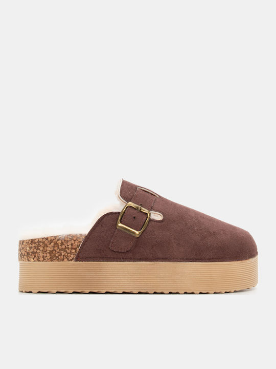 Winter Women's Slippers with Fur Brown
