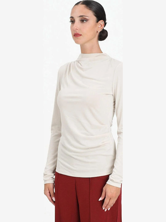 Only Life Damen Bluse Langärmelig Drapierung Sand
