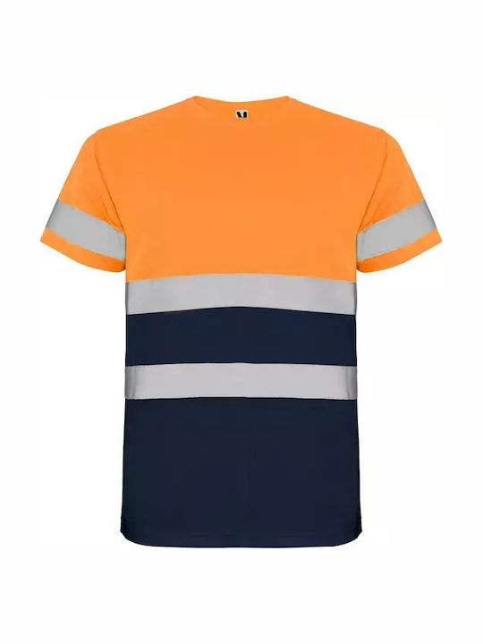 Roly Reflektierendes Kurzärmeliges Unisex Arbeitshemd Delta Kode 9310 Navyblau Fluororange