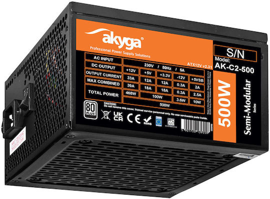 Akyga AK-C2-500 500W Black Computer Power Supply Semi Modular