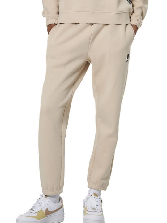 Body Action Παντελόνι Φόρμας Φαρδύ Fleece Μπεζ