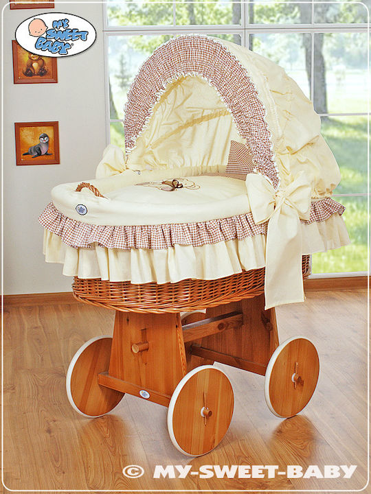 My Sweet Baby Wooden Moses Basket with Stand & Canopy Beige