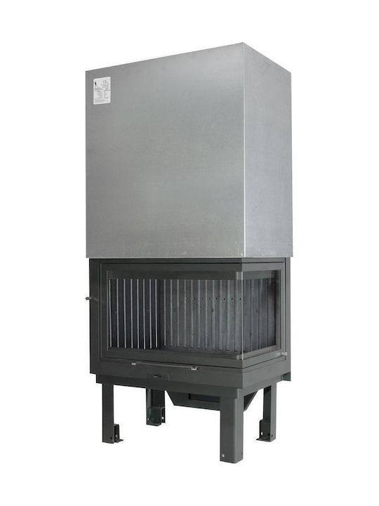 CHytiria Misailidi T-75 Corner 45-75 BG Wood Fireplace Insert Air Duct Connection with Right Corner Window 15.5kW Closed Expansion Tank