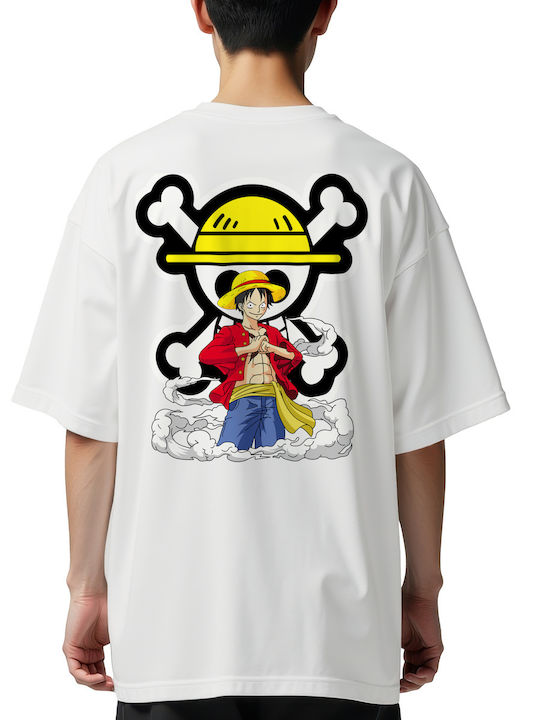 Oversized T-shirt Luffy Ein Stück Charakter Popkultur Weiß