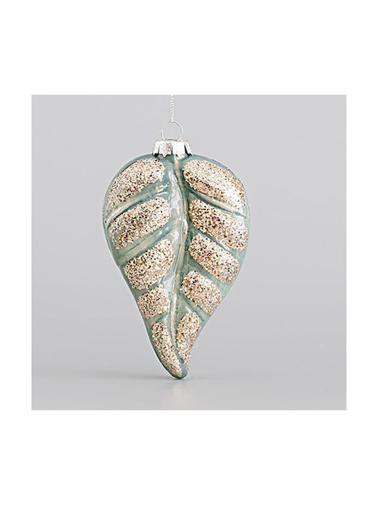 Hängendes Ornament Blatt Glas Grün mit Glitzer 7x11.5cm Set 4Stück