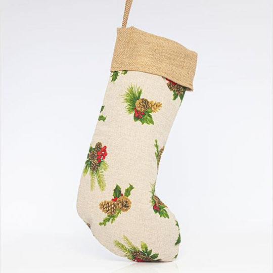 Șosetă Decorativă de Crăciun L50xl28cm. Bej 2buc