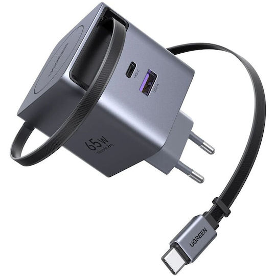 Ugreen Charger with USB-A Port and USB-C Port and Cable USB-C 65W Power Delivery Gray (X615)