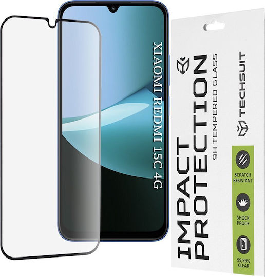 Techsuit 0.33mm Adeziv complet Full Face Tempered Glass Negru (Redmi 15C 4G)