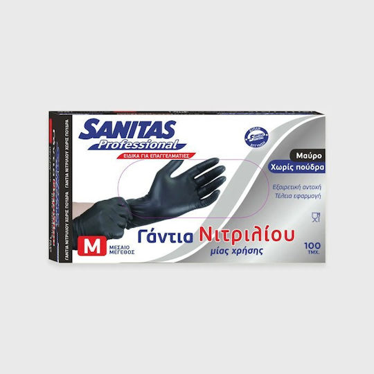 Sanitas Γάντια Νιτριλίου Χωρίς Πούδρα σε Μαύρο Χρώμα 100τμχ