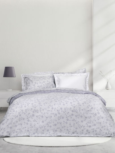 Nima Duvet Cover Set Cotton Satin Queen with 2 Pillowcases 220x240 Sirena Grey, Lilac