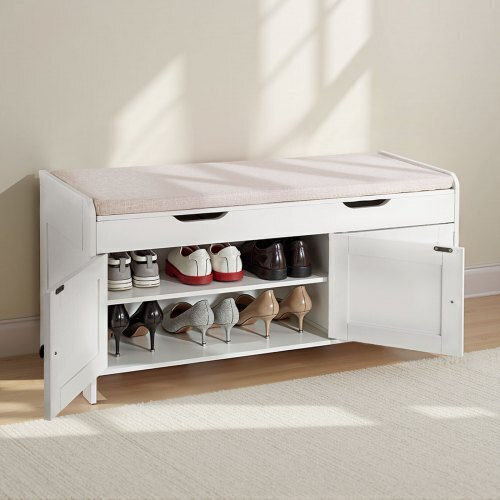Mobilier de Intrare cu Dulap pentru Pantofi & Bancă White + Black 105x35x50.3cm Mobilier de Intrare cu Dulap pentru Pantofi & Bancă White + Black 105x35x50.3cm