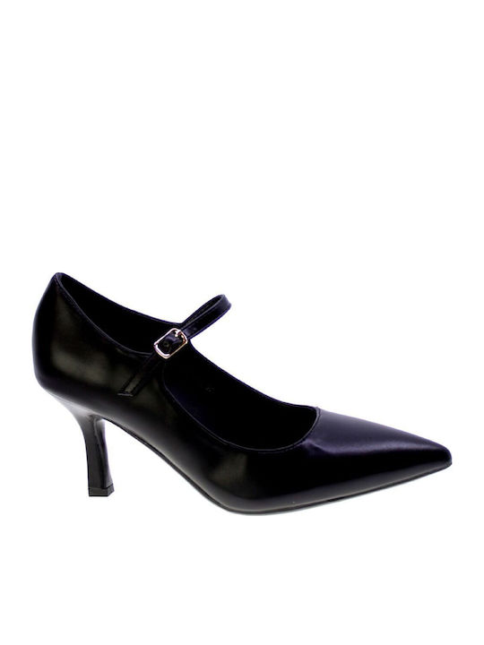 Leather Black Heels with Strap