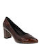 Leder Pumps mit mittelhohem Absatz Braun
