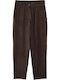 Women's Fabric Capri Trousers with Elastic Straight Line Dark Brown