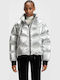 High-sheen Γυναικείο Puffer Μπουφάν για Χειμώνα Ασημί