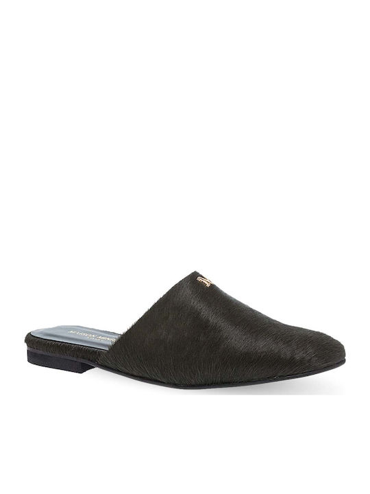 Leder Mules mit Absatz in Grün Farbe