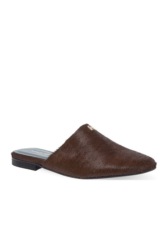 Leder Mules mit Absatz in Braun Farbe