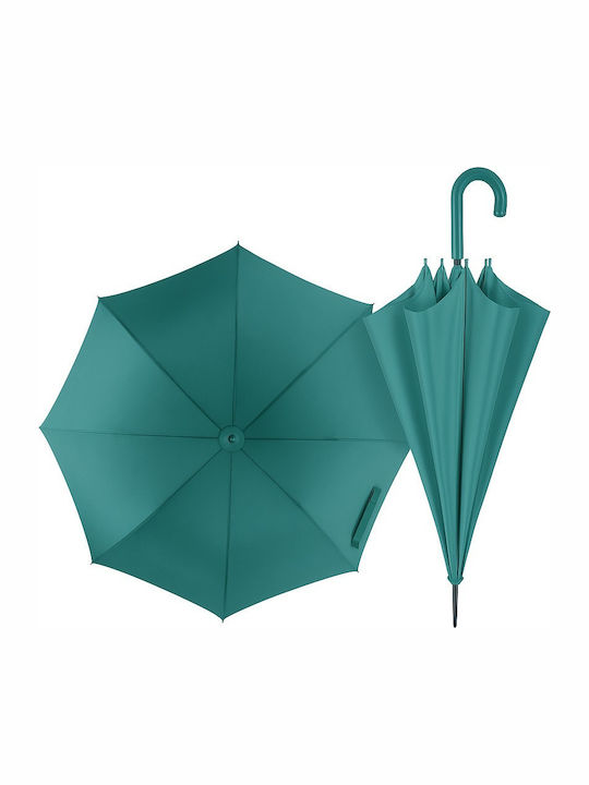 Rain Automatic Umbrella with Walking Stick Green