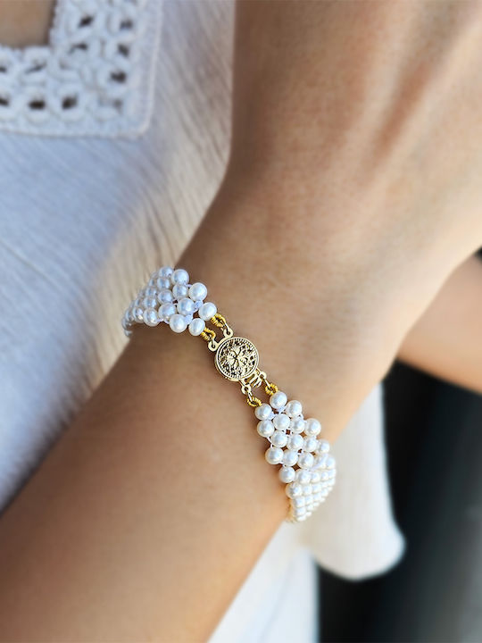 14K Gold Bracelet Clasp 5 Rows White Pearls B123594