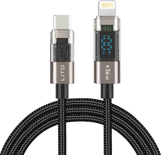 Lito Data LED USB-C to Lightning Cable 36W Μαύρο 1.2m
