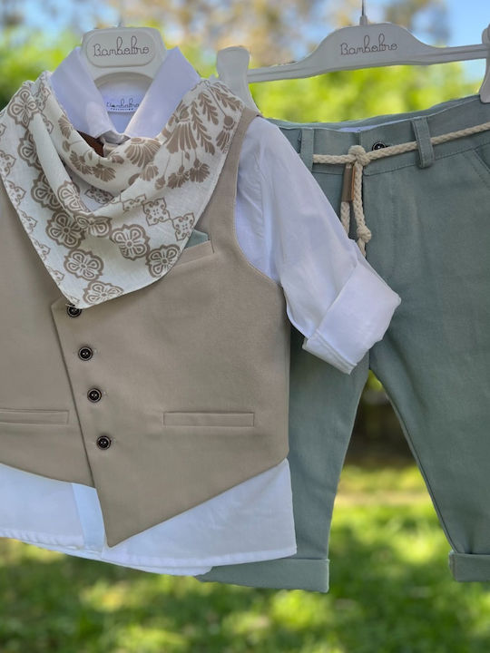 Bambolino Costum de Botez cu Vestă pentru Băiat Bej