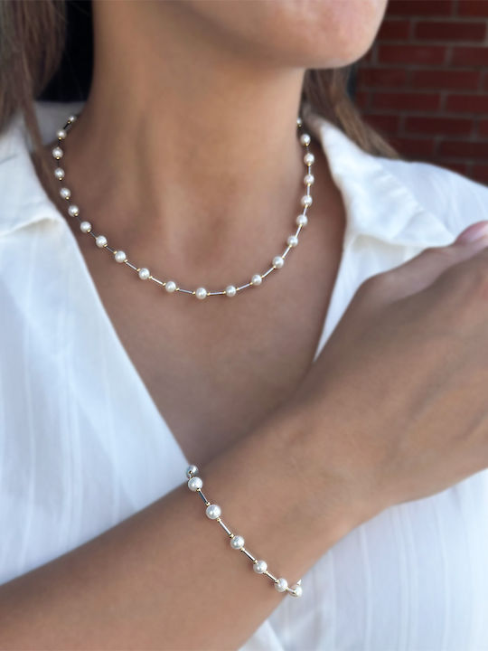Margaritari Set with Necklace & Bracelet from Gold 14K with Pearls